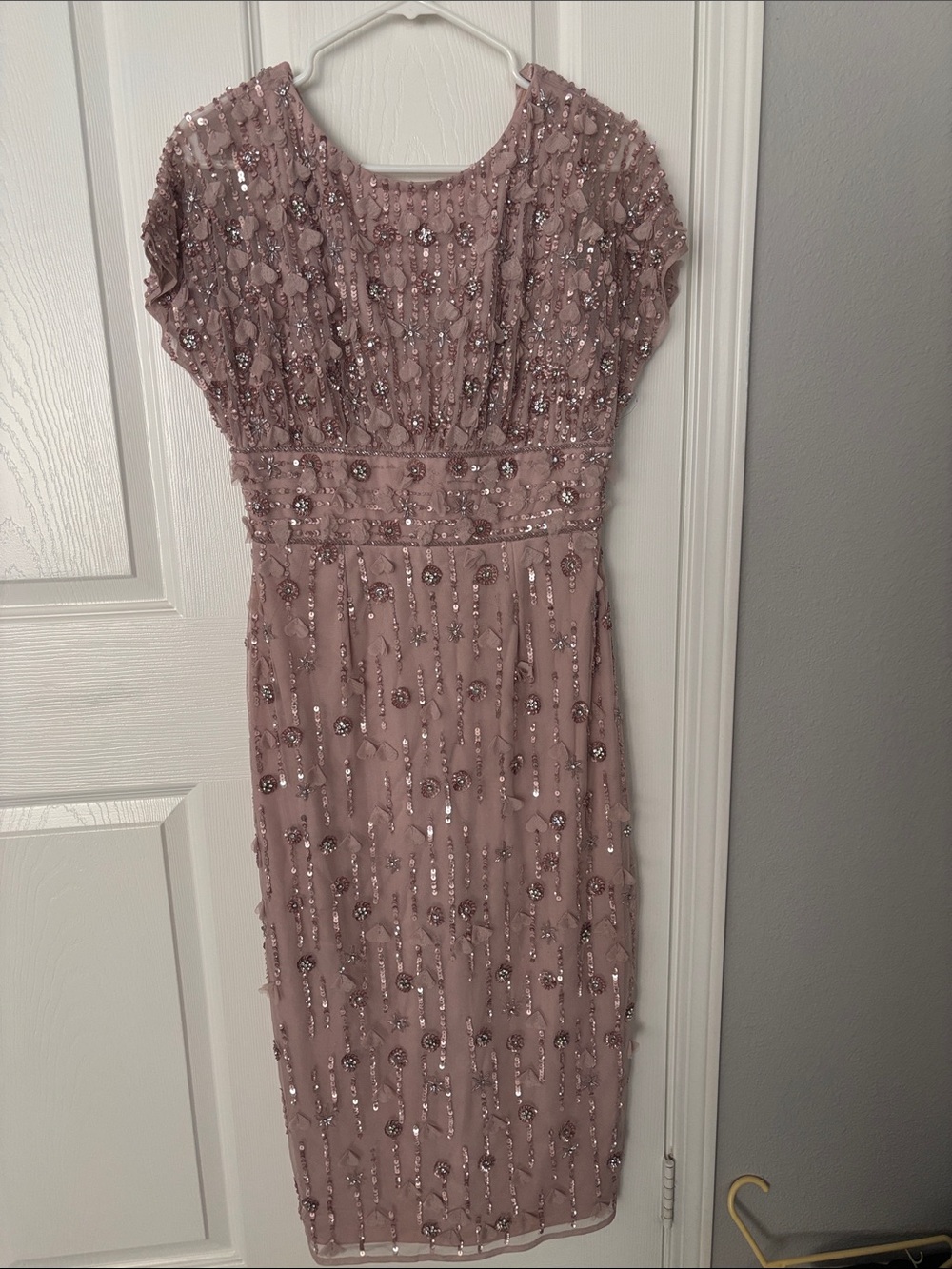 Mac Duggal Blush Rose Beaded Midi Dress